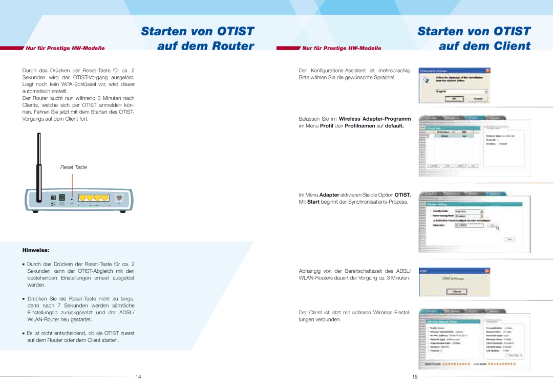 ZyXEL Communications 660H/HW(-I), 661H/HW(-I) quick start Starten von Otist, Auf dem Router, Auf dem Client, Hinweise 