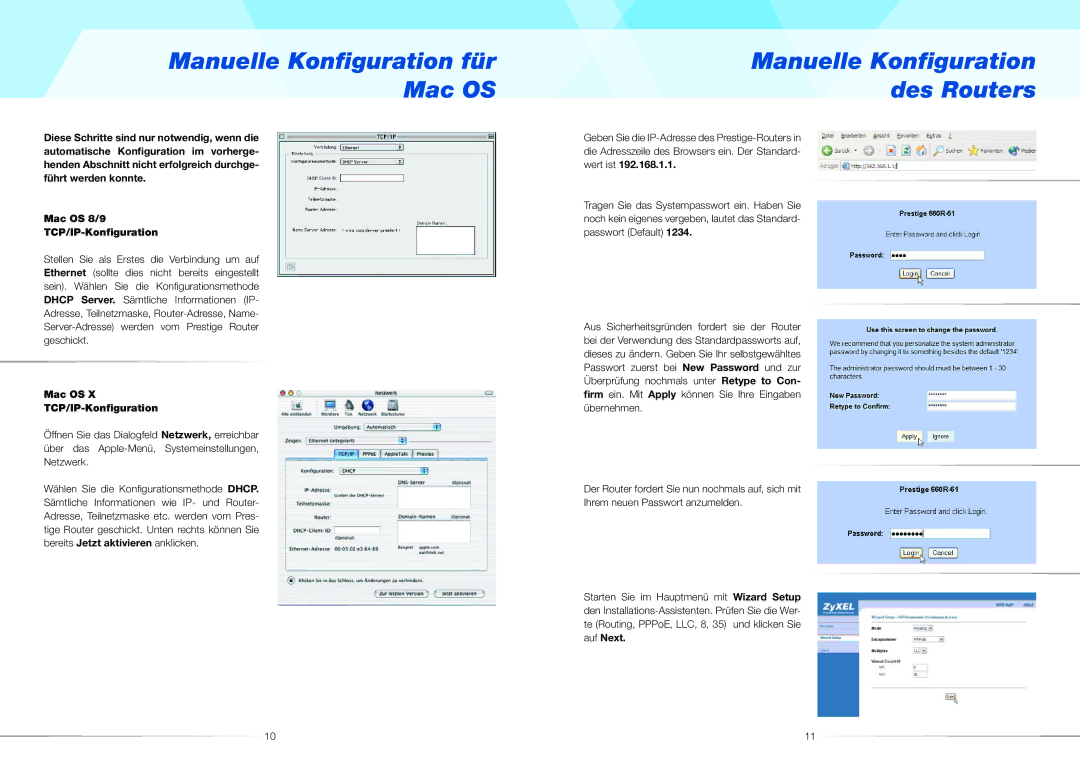 ZyXEL Communications 660R Manuelle Konﬁguration für Mac OS, Manuelle Konﬁguration des Routers, Mac OS TCP/IP-Konﬁguration 