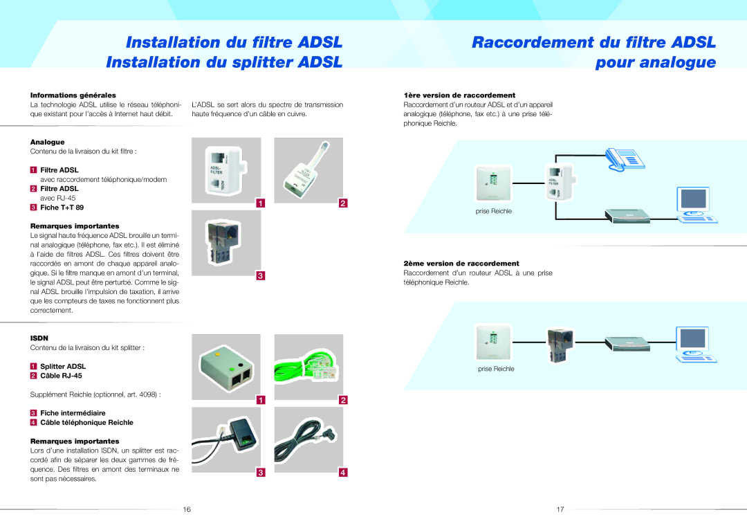 ZyXEL Communications 660R quick start Informations générales, Analogue, Filtre Adsl, Fiche T+T Remarques importantes 