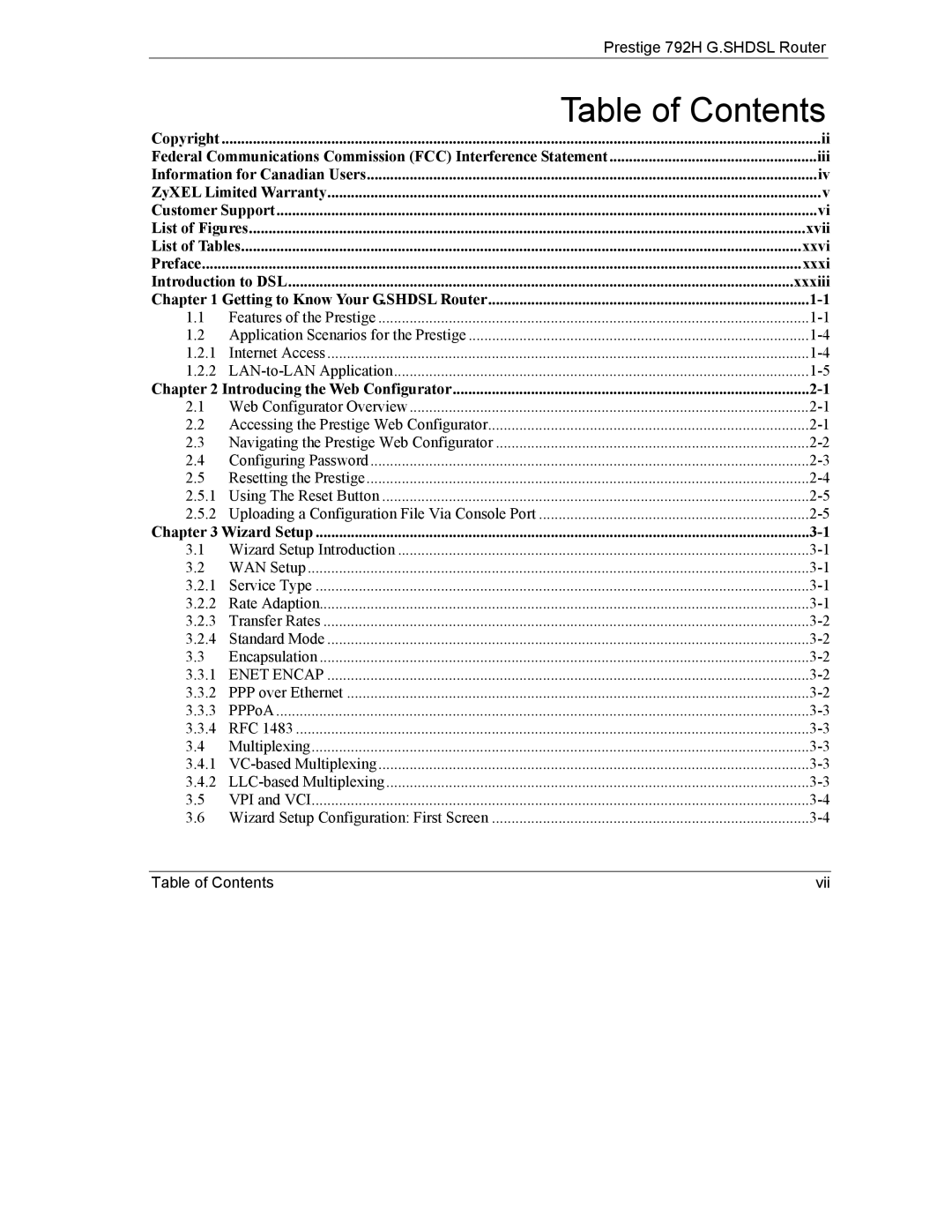 ZyXEL Communications 792H manual Table of Contents 