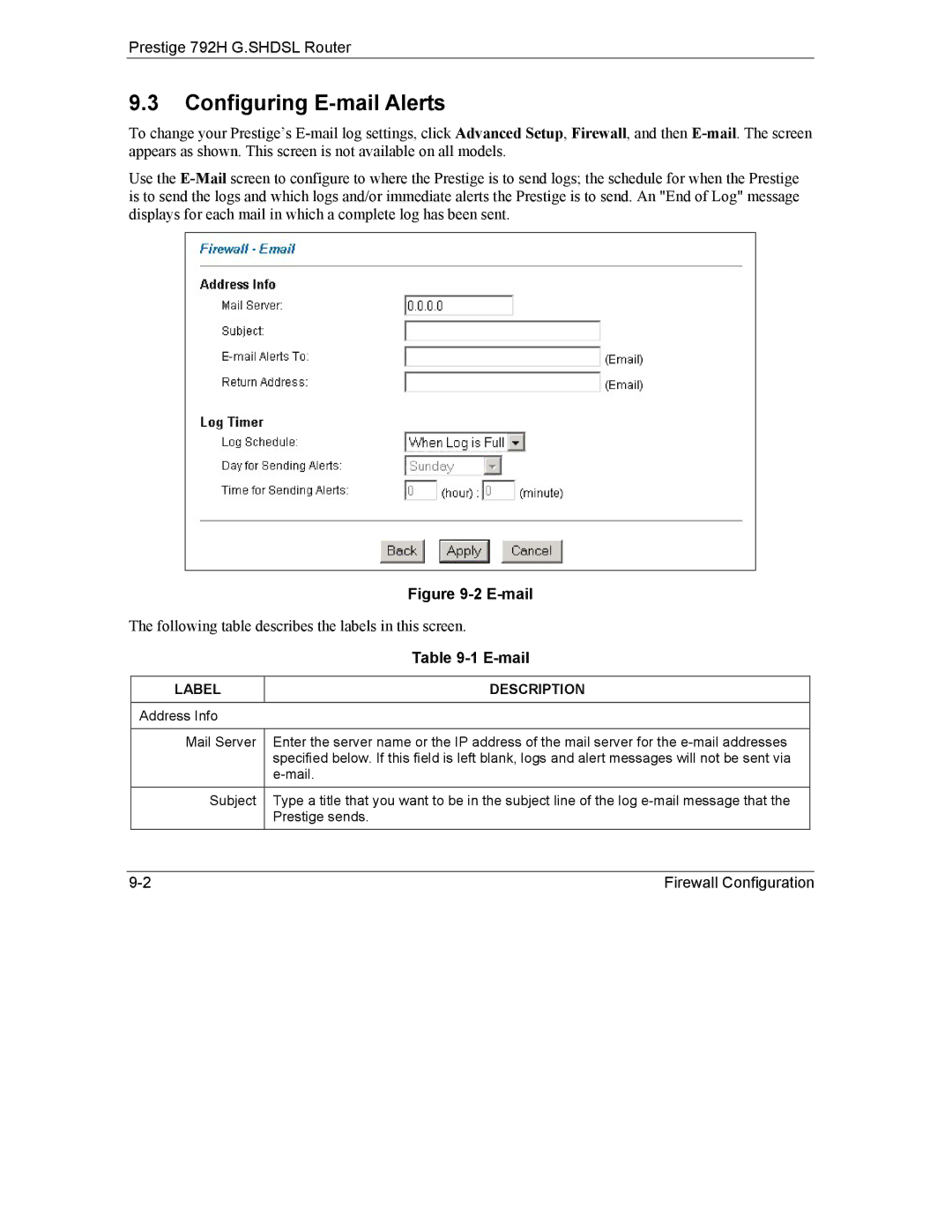 ZyXEL Communications 792H manual Configuring E-mail Alerts 