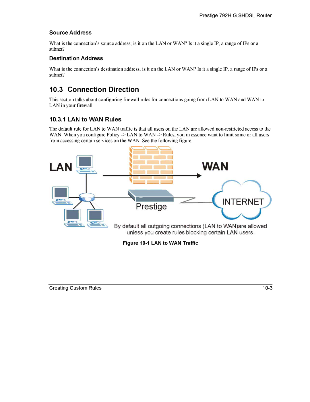 ZyXEL Communications 792H manual Connection Direction, LAN to WAN Rules 