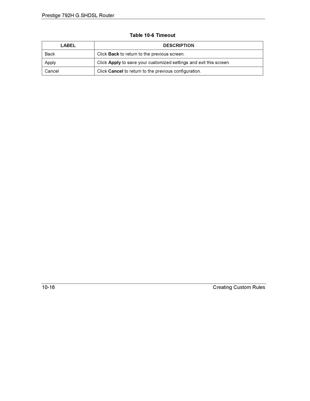 ZyXEL Communications 792H manual Creating Custom Rules 