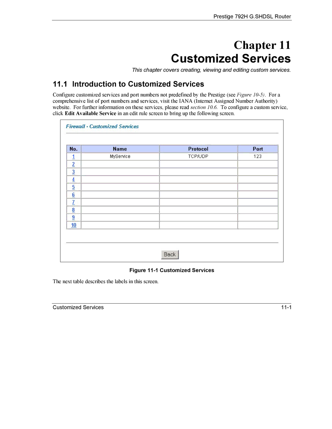 ZyXEL Communications 792H manual Introduction to Customized Services 