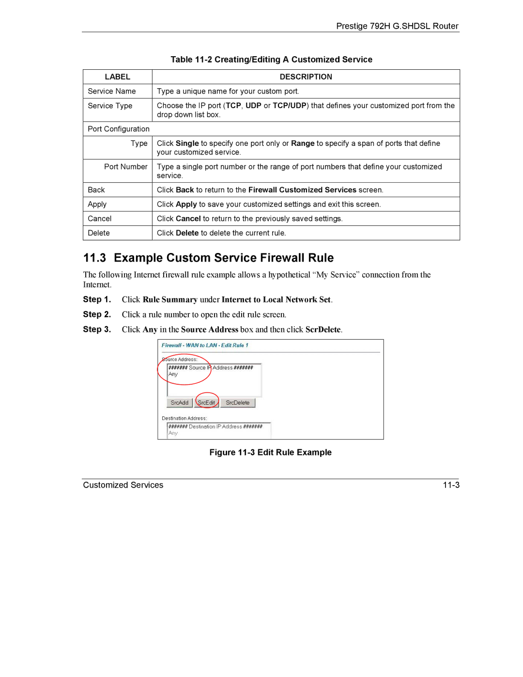 ZyXEL Communications 792H Example Custom Service Firewall Rule, Click Rule Summary under Internet to Local Network Set 