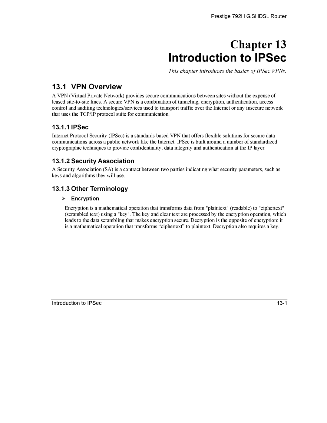 ZyXEL Communications 792H manual Introduction to IPSec, VPN Overview, Security Association, Other Terminology 