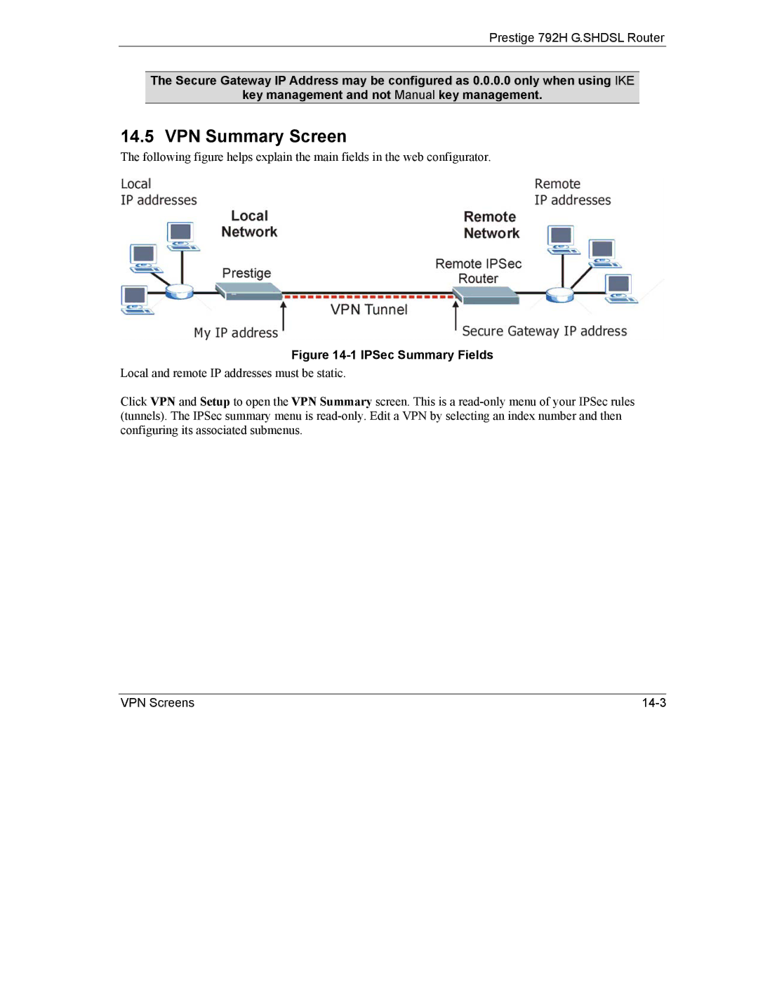 ZyXEL Communications 792H manual VPN Summary Screen, IPSec Summary Fields 