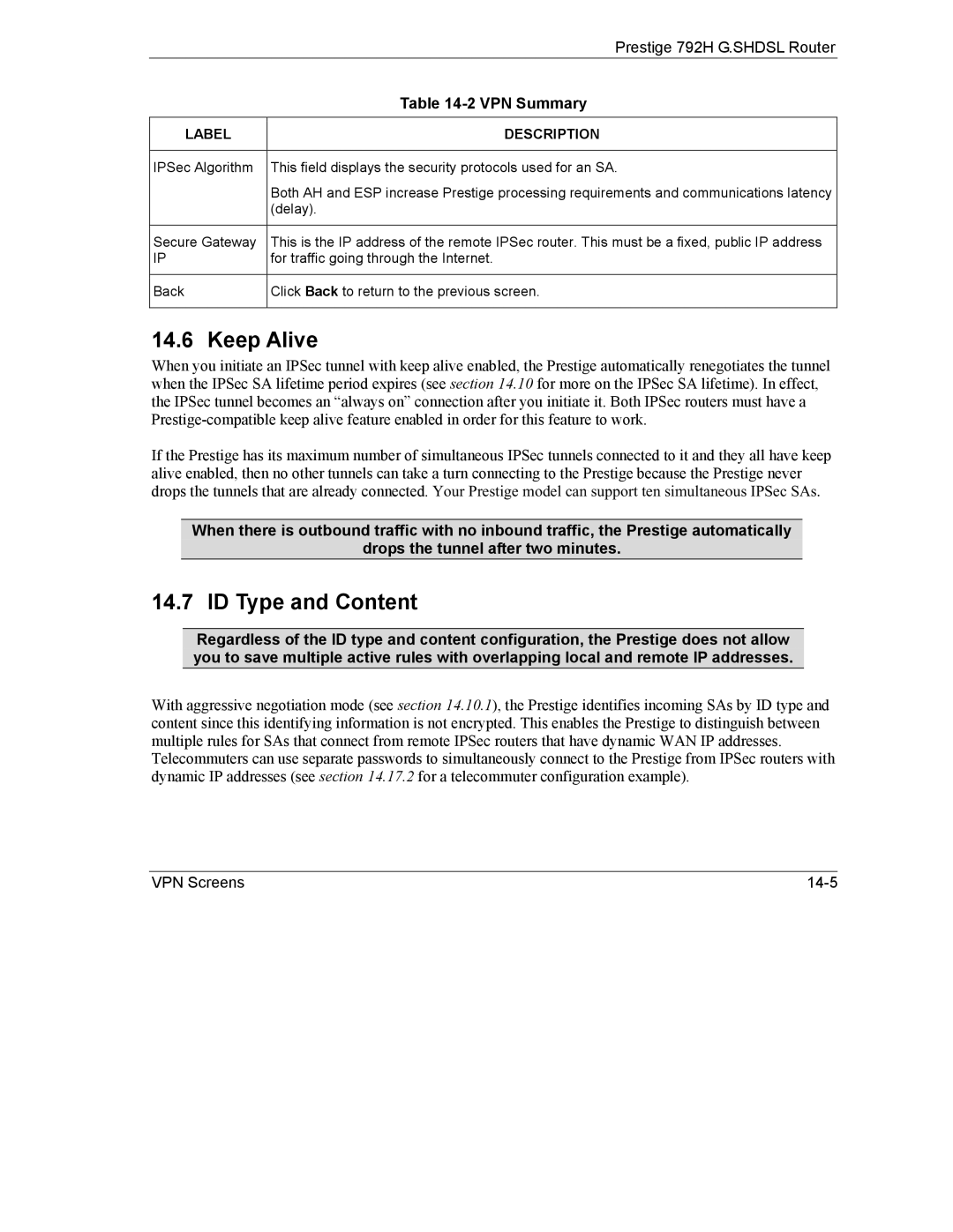 ZyXEL Communications 792H manual Keep Alive, ID Type and Content 