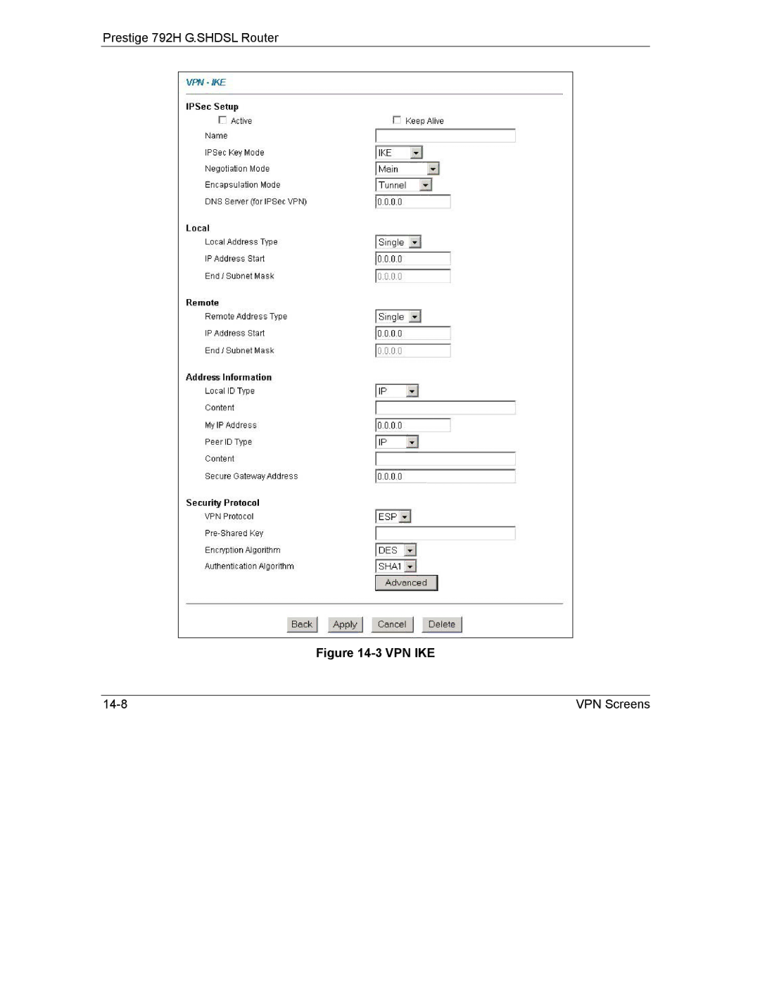 ZyXEL Communications 792H manual Vpn Ike 