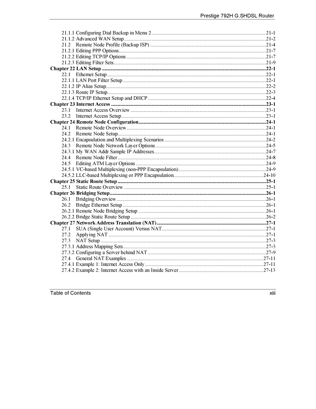 ZyXEL Communications 792H manual 22-1, 23-1, 24-1, 25-1, 26-1, 27-1 