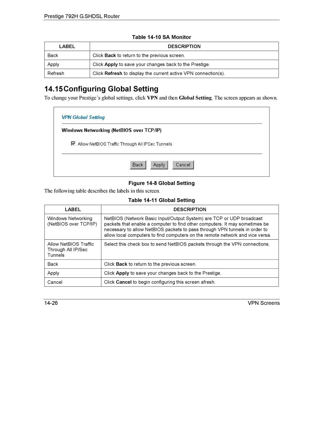 ZyXEL Communications 792H manual 14.15Configuring Global Setting 