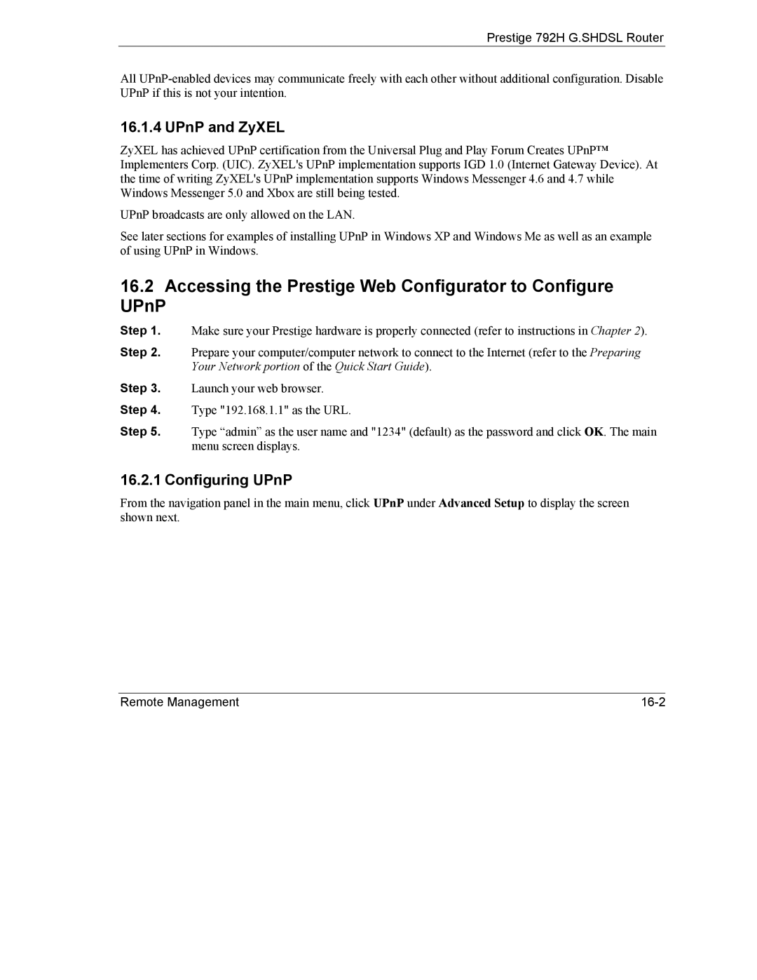 ZyXEL Communications 792H Accessing the Prestige Web Configurator to Configure UPnP, UPnP and ZyXEL, Configuring UPnP 