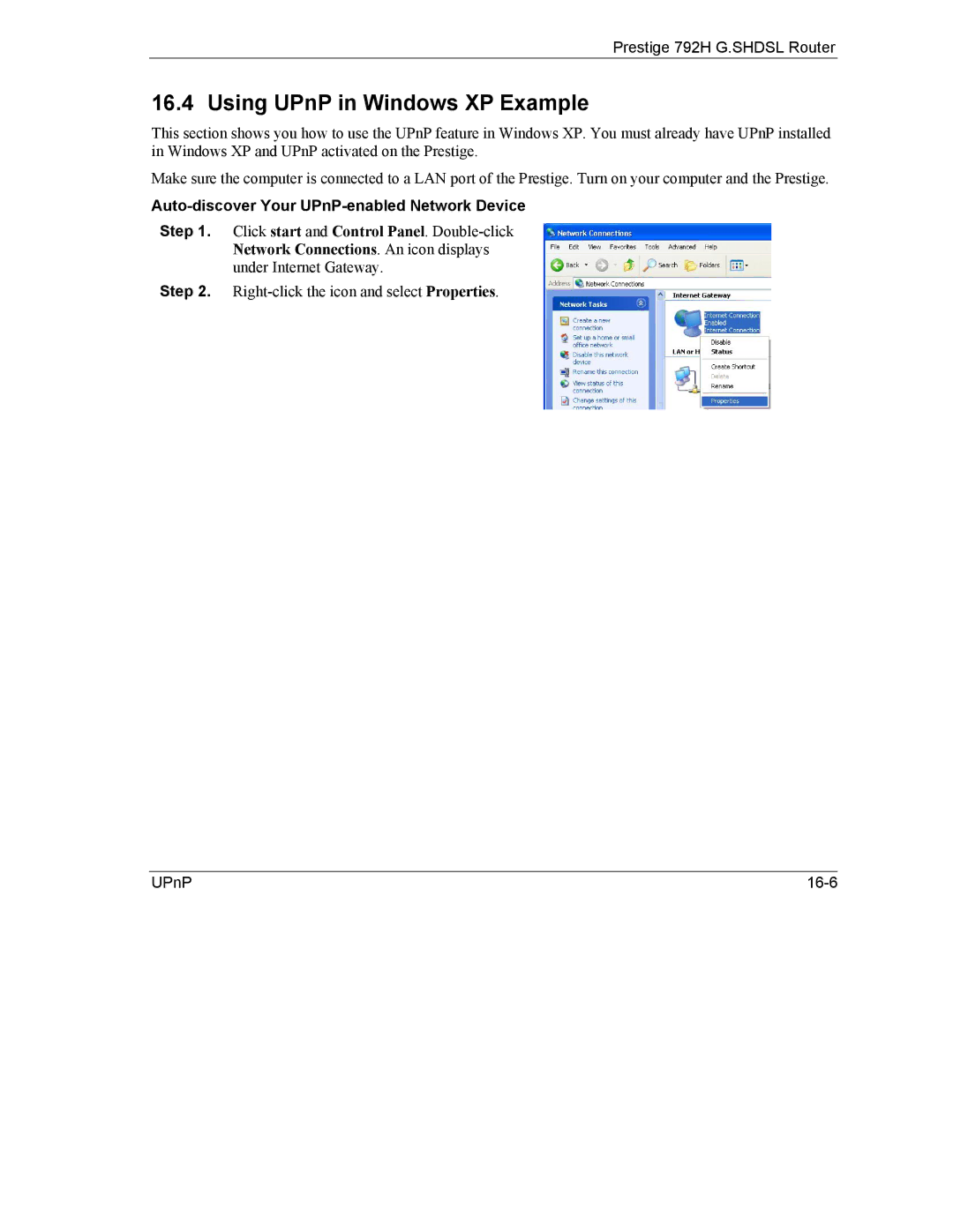 ZyXEL Communications 792H manual Using UPnP in Windows XP Example, Auto-discover Your UPnP-enabled Network Device 