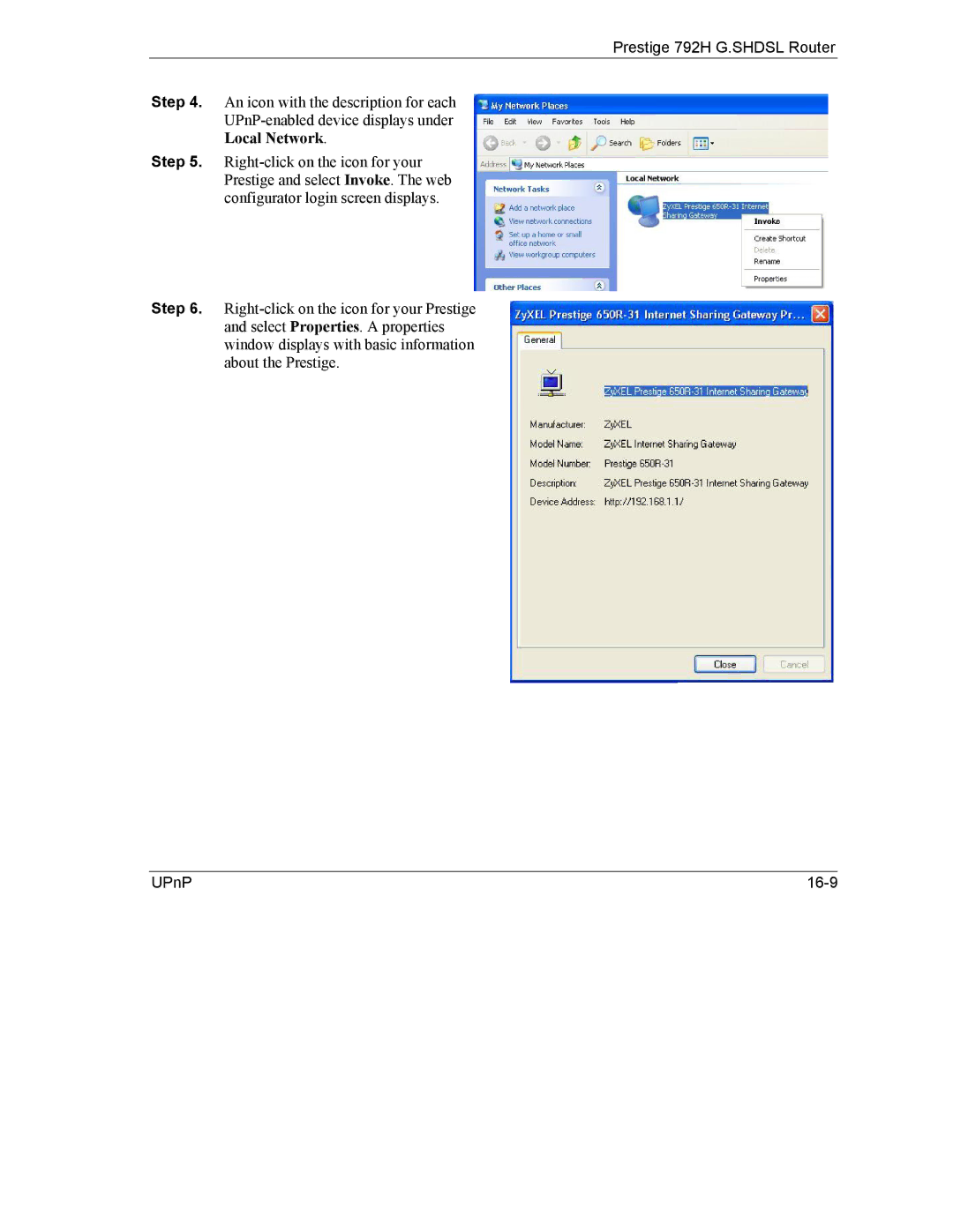 ZyXEL Communications 792H manual UPnP 16-9 