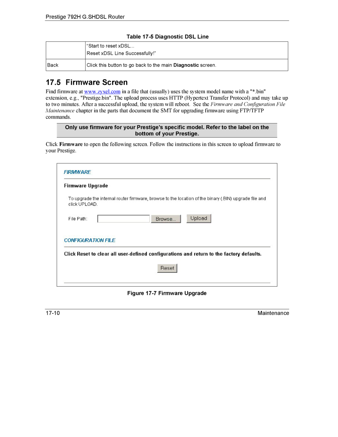 ZyXEL Communications 792H manual Firmware Screen, Firmware Upgrade 