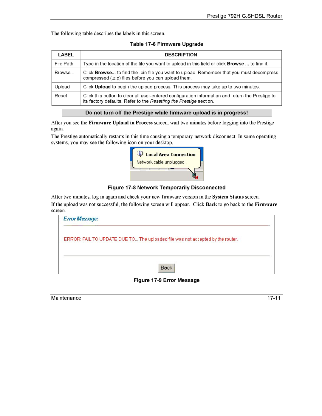 ZyXEL Communications 792H manual Network Temporarily Disconnected 