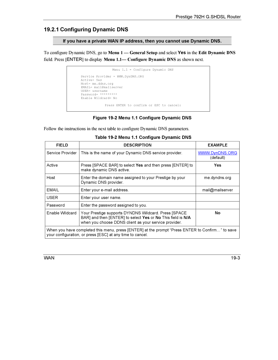 ZyXEL Communications 792H manual Configuring Dynamic DNS, User 