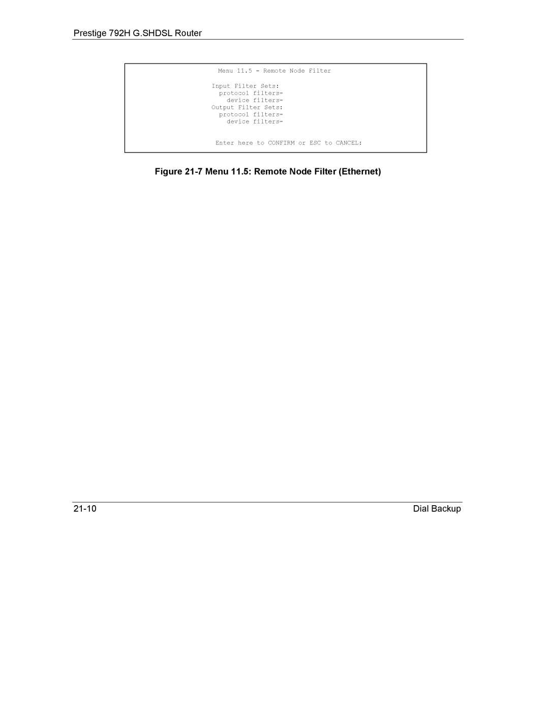 ZyXEL Communications 792H manual Menu 11.5 Remote Node Filter Ethernet 