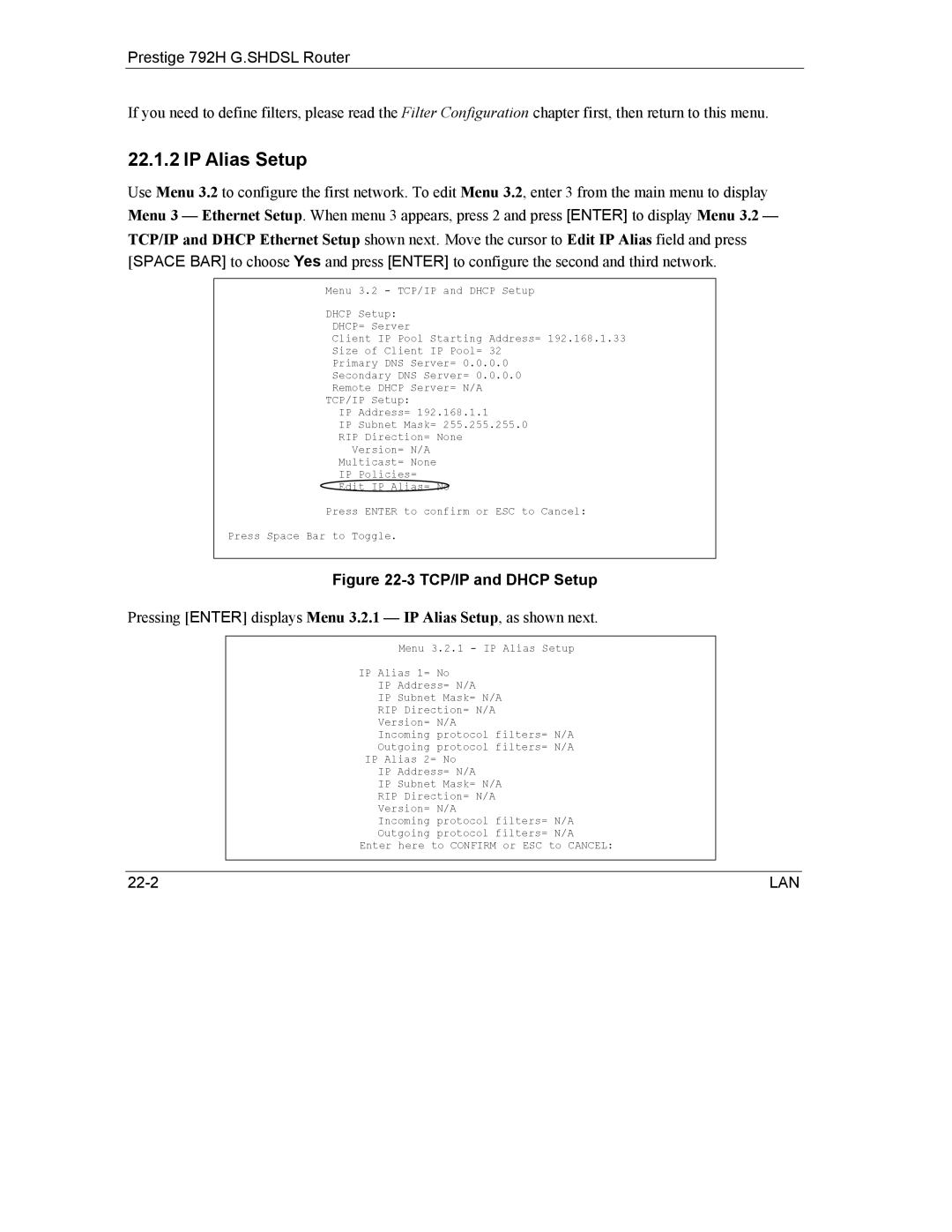 ZyXEL Communications 792H manual IP Alias Setup, TCP/IP and Dhcp Setup 