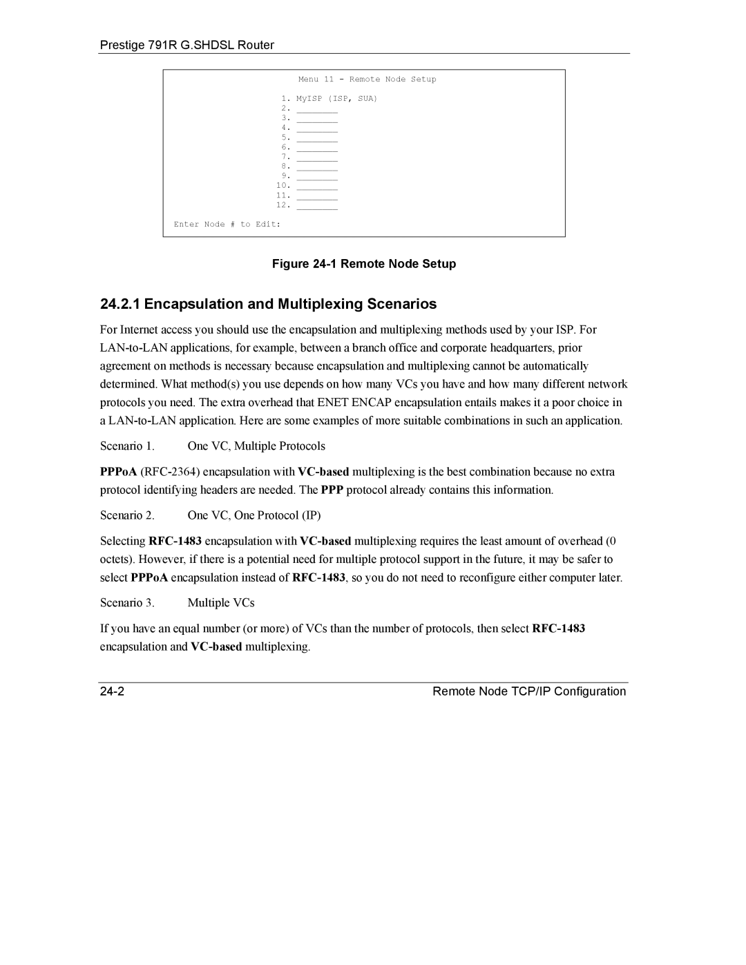 ZyXEL Communications 792H manual Encapsulation and Multiplexing Scenarios, Remote Node Setup 