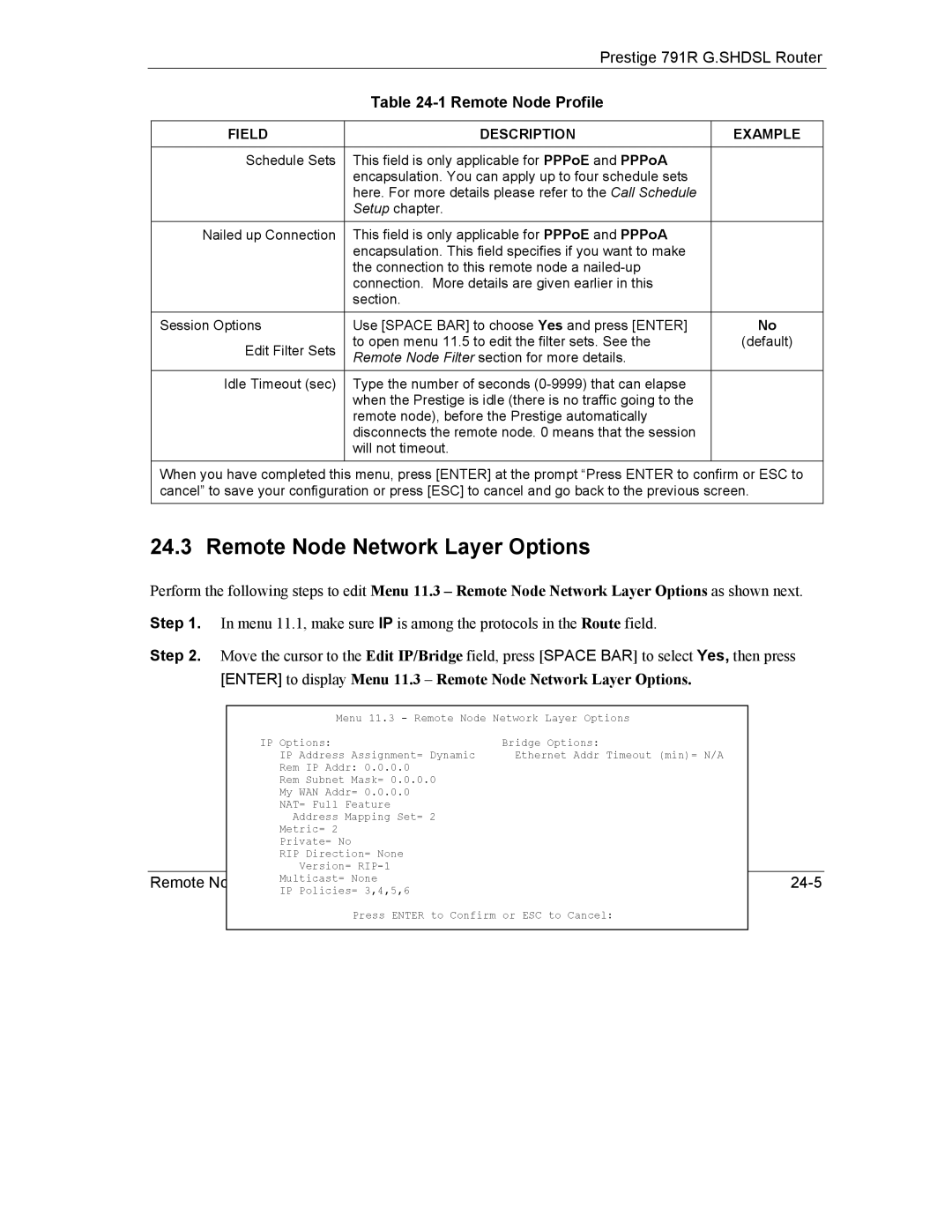 ZyXEL Communications 792H manual Remote Node Network Layer Options 