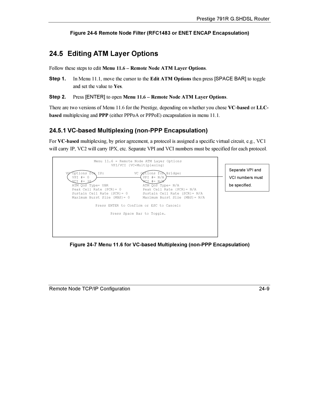 ZyXEL Communications 792H manual Editing ATM Layer Options, VC-based Multiplexing non-PPP Encapsulation 