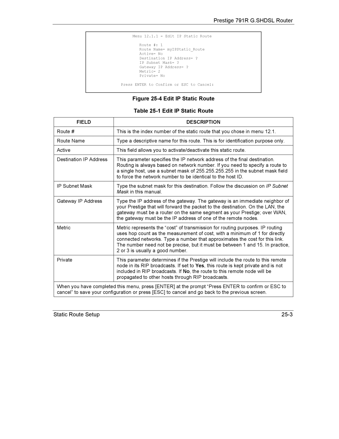 ZyXEL Communications 792H manual Edit IP Static Route 