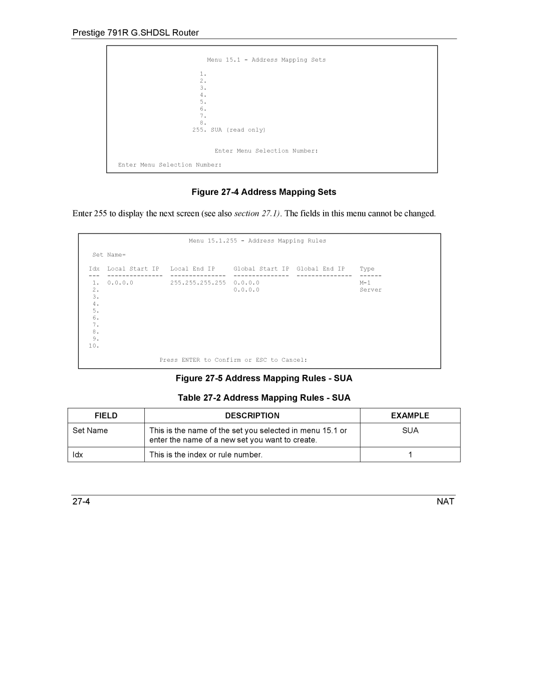 ZyXEL Communications 792H manual Address Mapping Sets, Address Mapping Rules SUA 