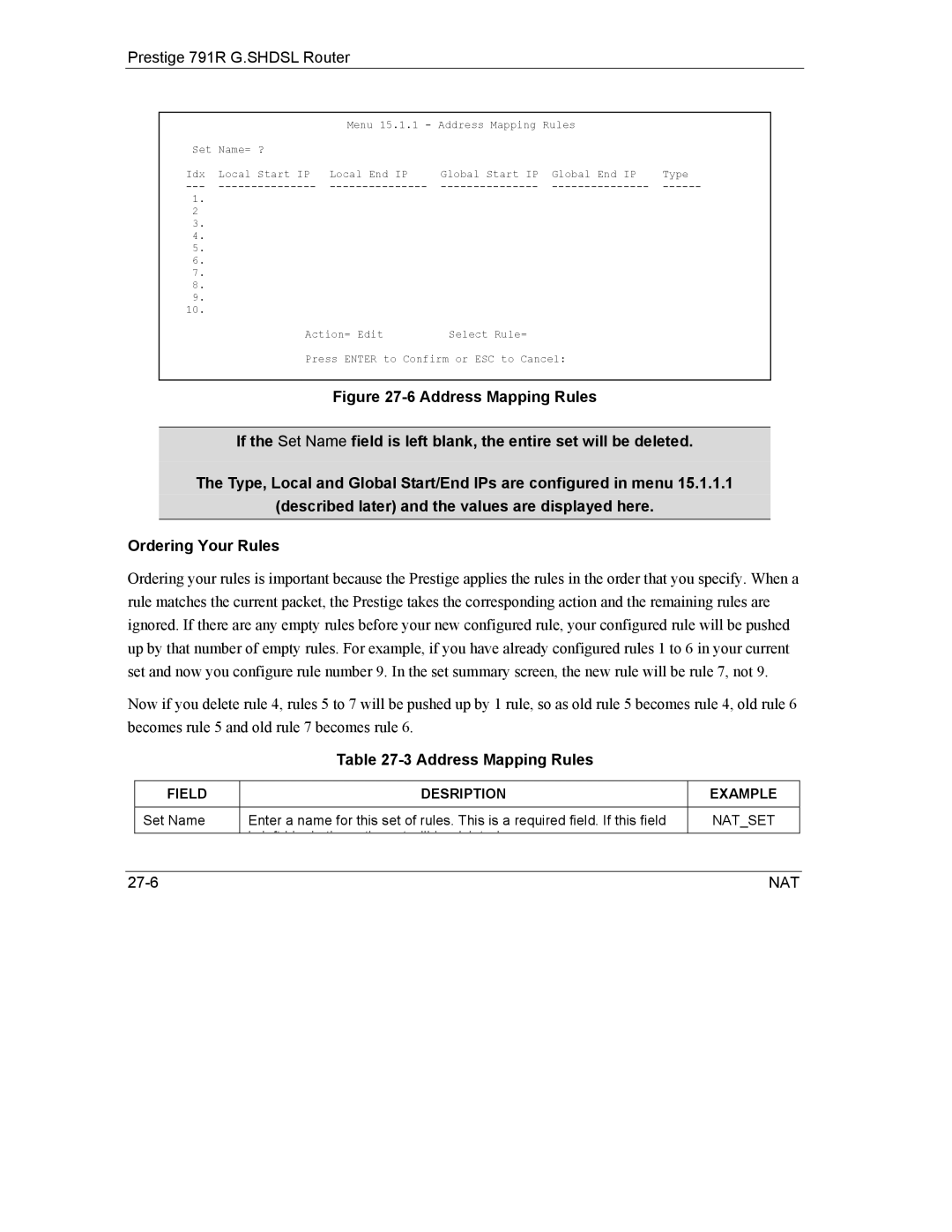 ZyXEL Communications 792H manual Field Desription Example, Natset 