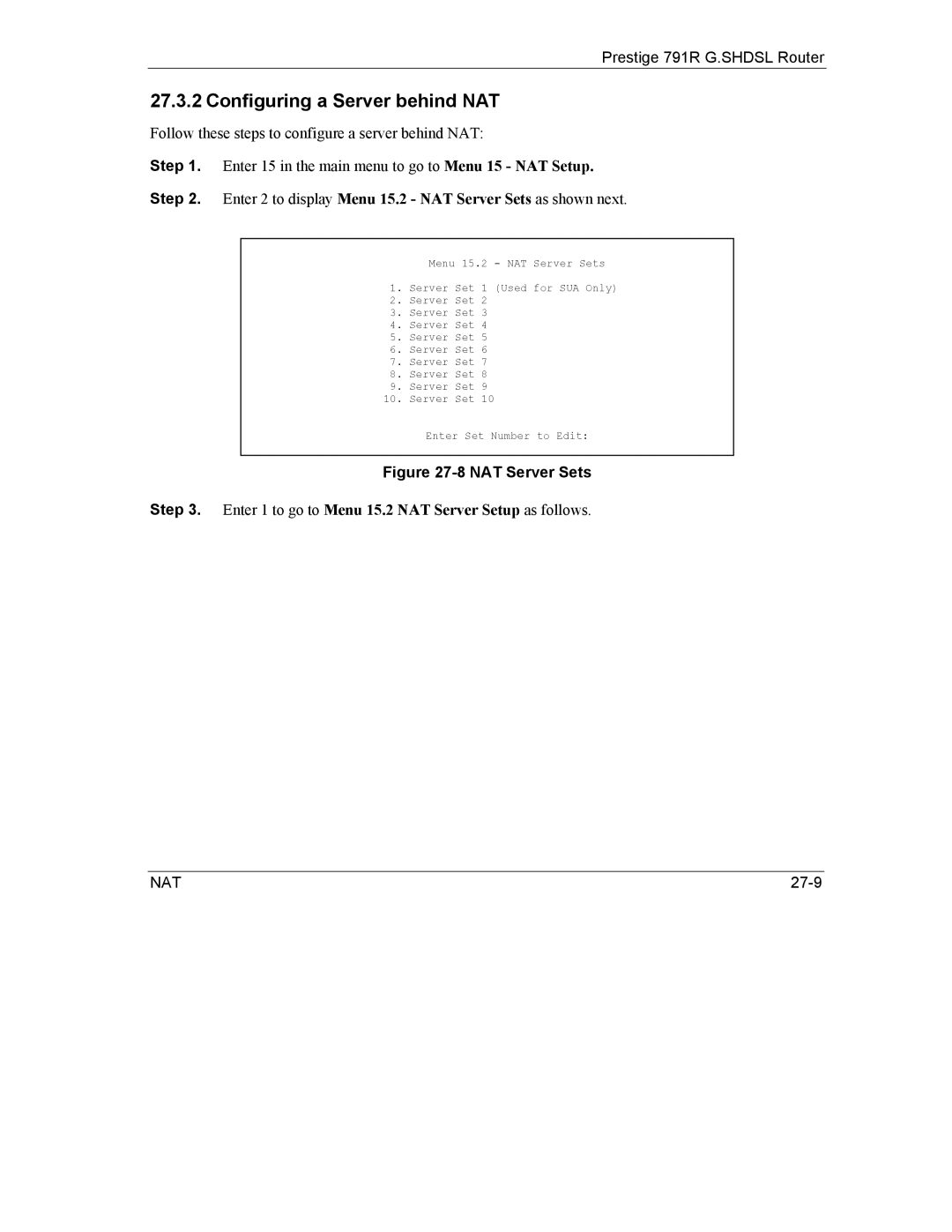 ZyXEL Communications 792H manual NAT Server Sets 