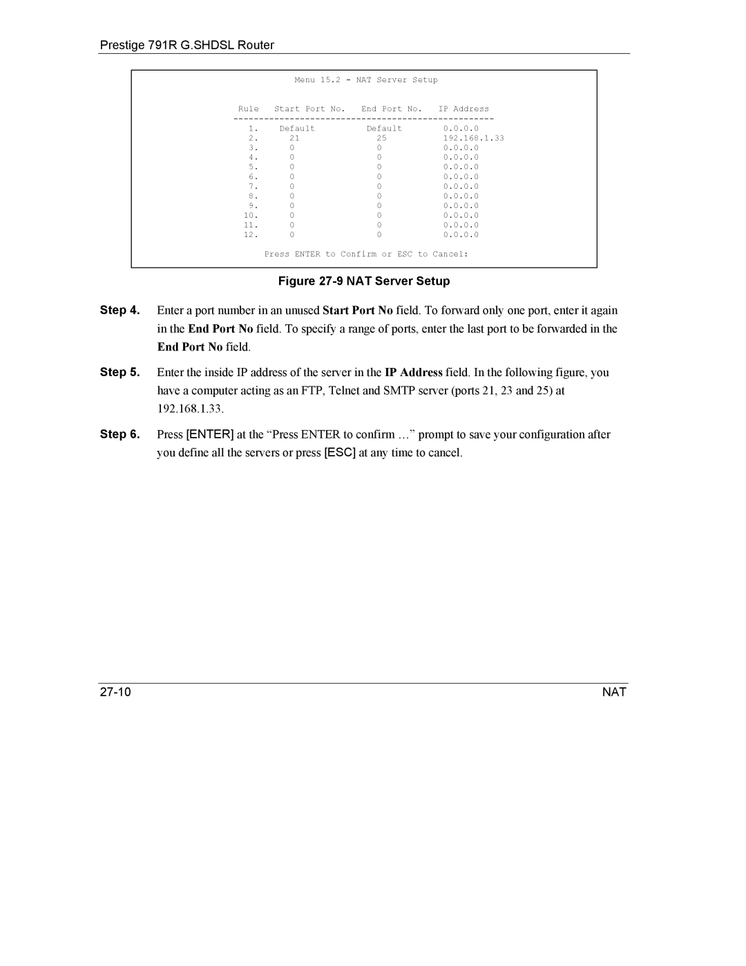 ZyXEL Communications 792H manual NAT Server Setup 