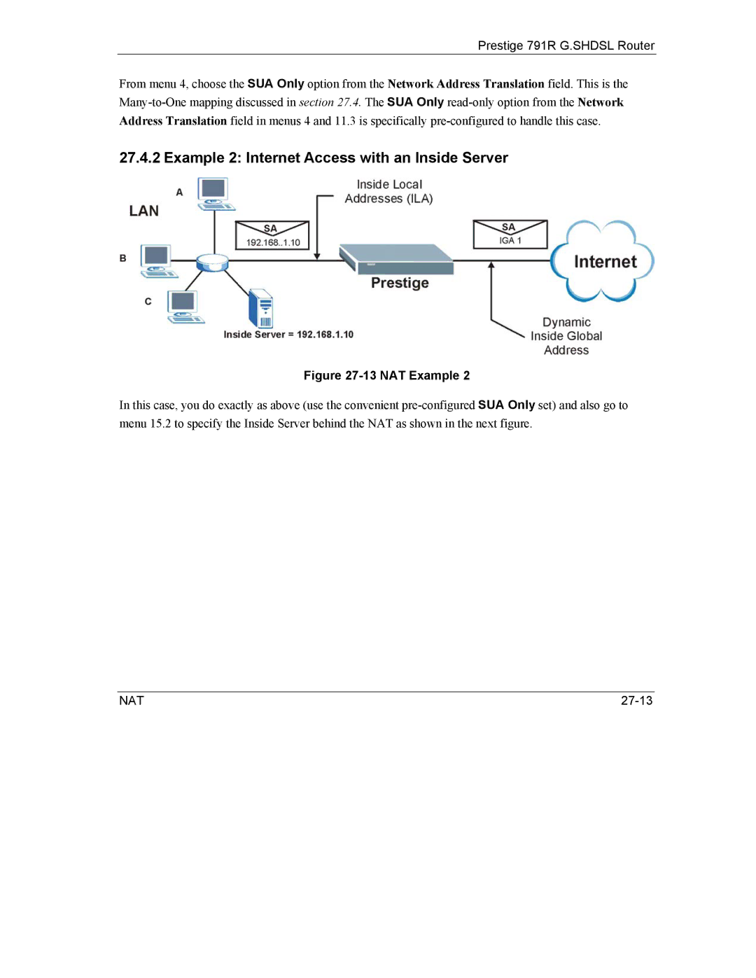 ZyXEL Communications 792H manual Example 2 Internet Access with an Inside Server, NAT Example 