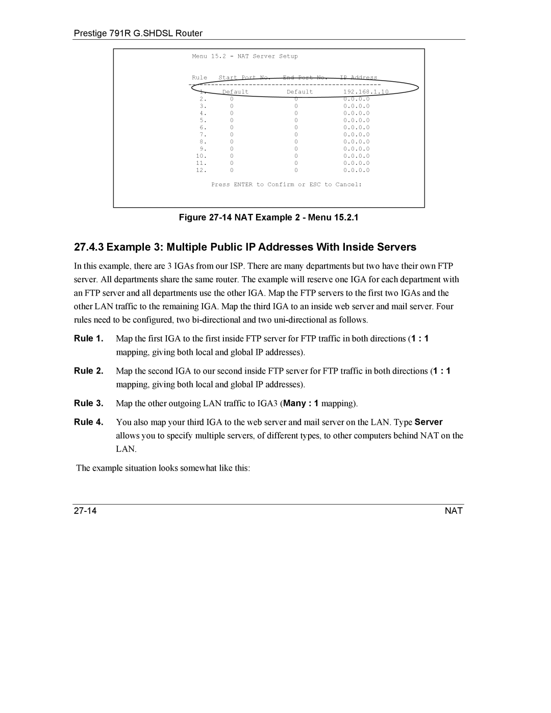 ZyXEL Communications 792H manual Example 3 Multiple Public IP Addresses With Inside Servers, NAT Example 2 Menu 