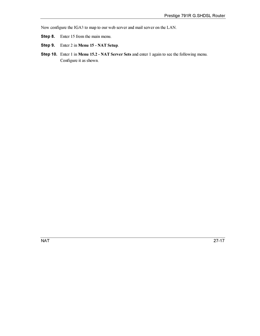 ZyXEL Communications 792H manual Enter 2 in Menu 15 NAT Setup 