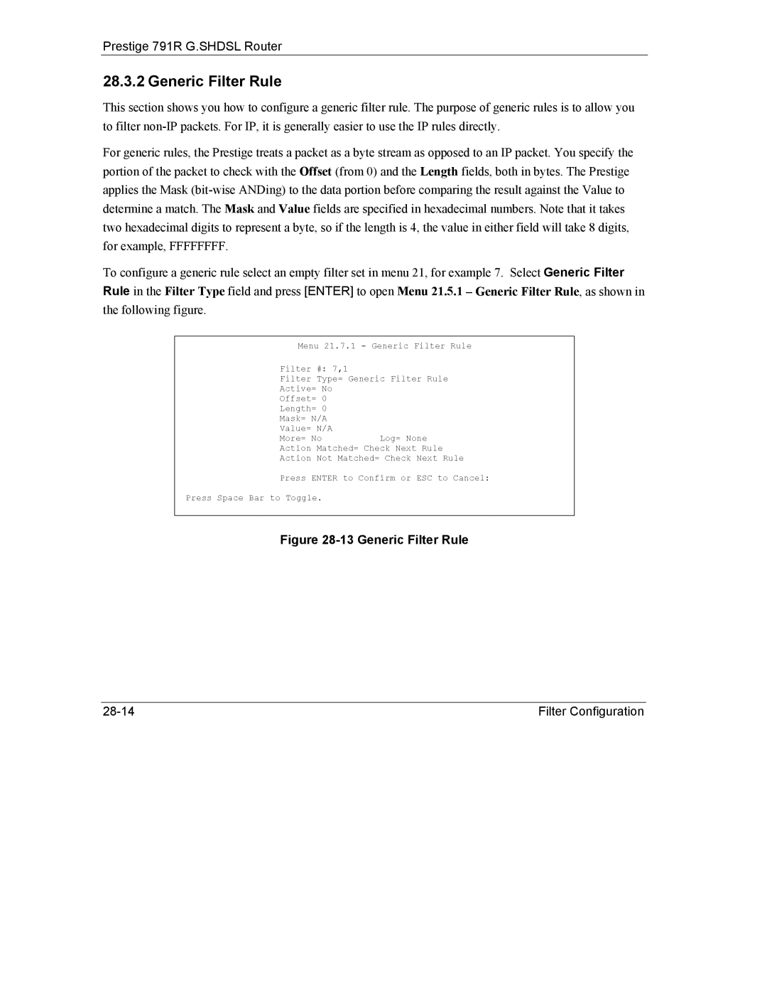 ZyXEL Communications 792H manual Generic Filter Rule 