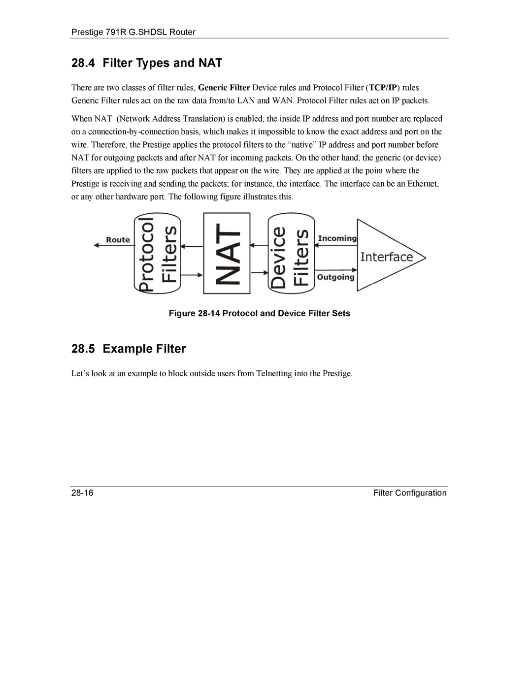 ZyXEL Communications 792H manual Filter Types and NAT, Example Filter 