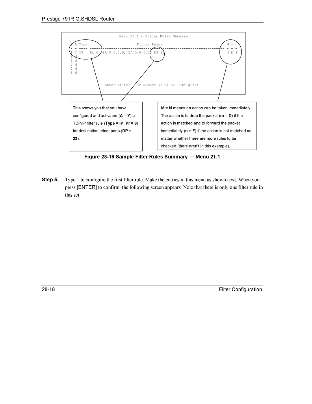 ZyXEL Communications 792H manual Sample Filter Rules Summary Menu 