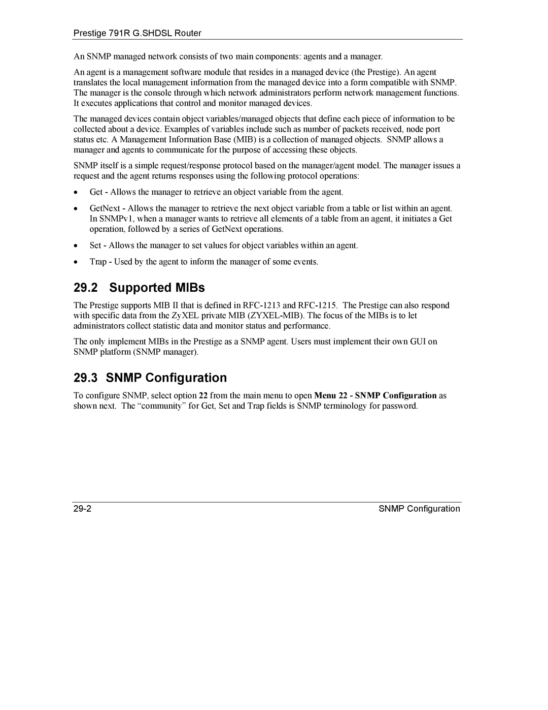 ZyXEL Communications 792H manual Supported MIBs, Snmp Configuration 