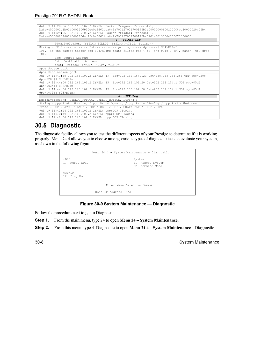 ZyXEL Communications 792H manual System Maintenance Diagnostic 