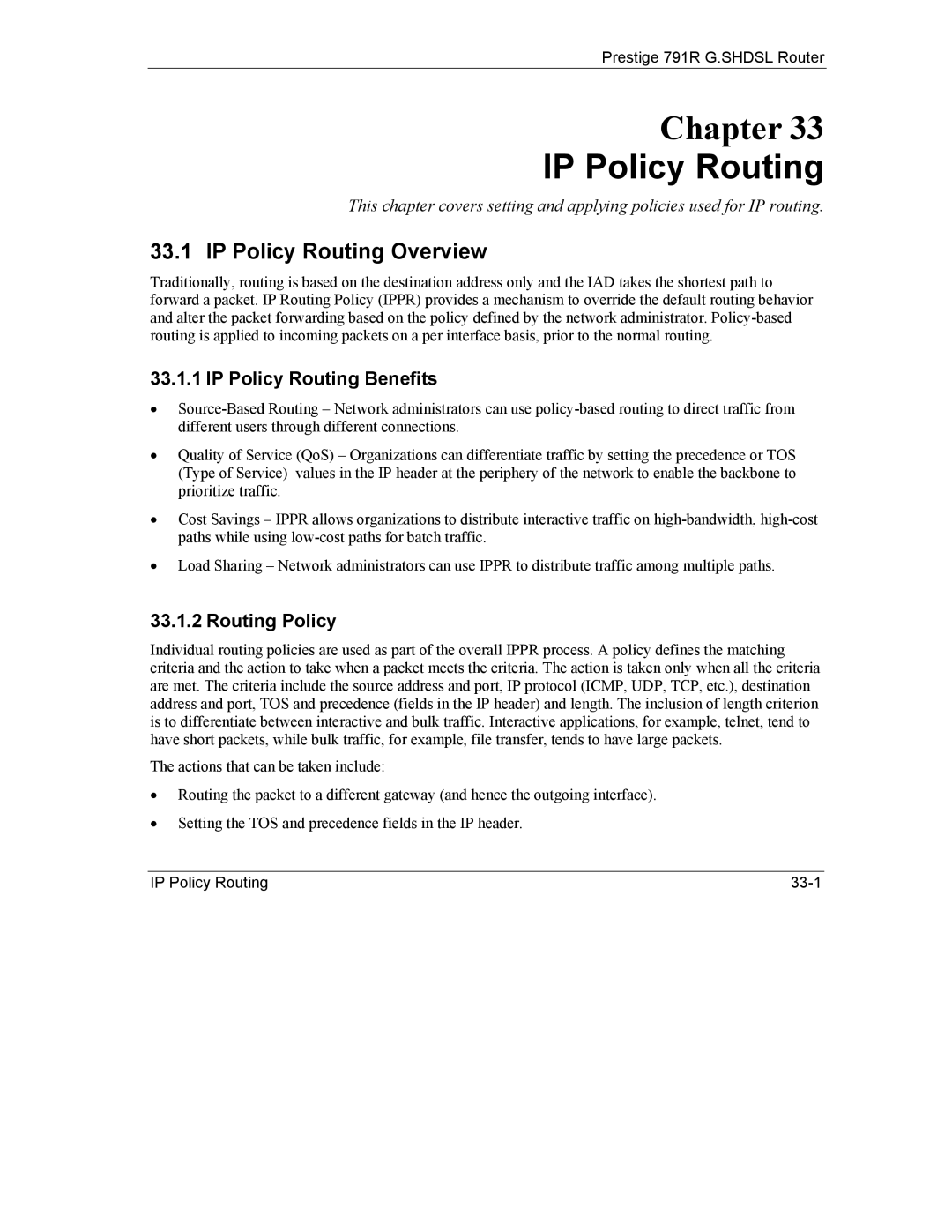 ZyXEL Communications 792H manual IP Policy Routing Overview, IP Policy Routing Benefits, Routing Policy 