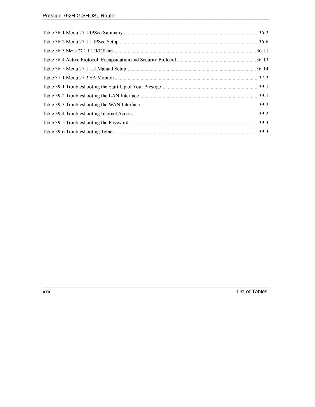 ZyXEL Communications 792H manual Xxx List of Tables 