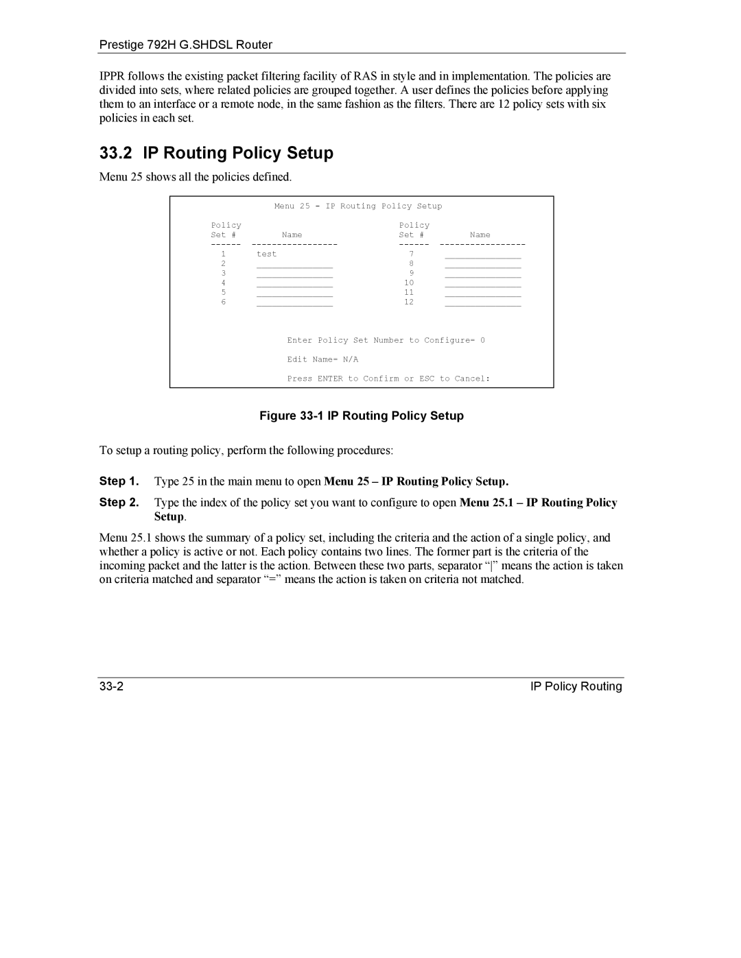 ZyXEL Communications 792H manual IP Routing Policy Setup 