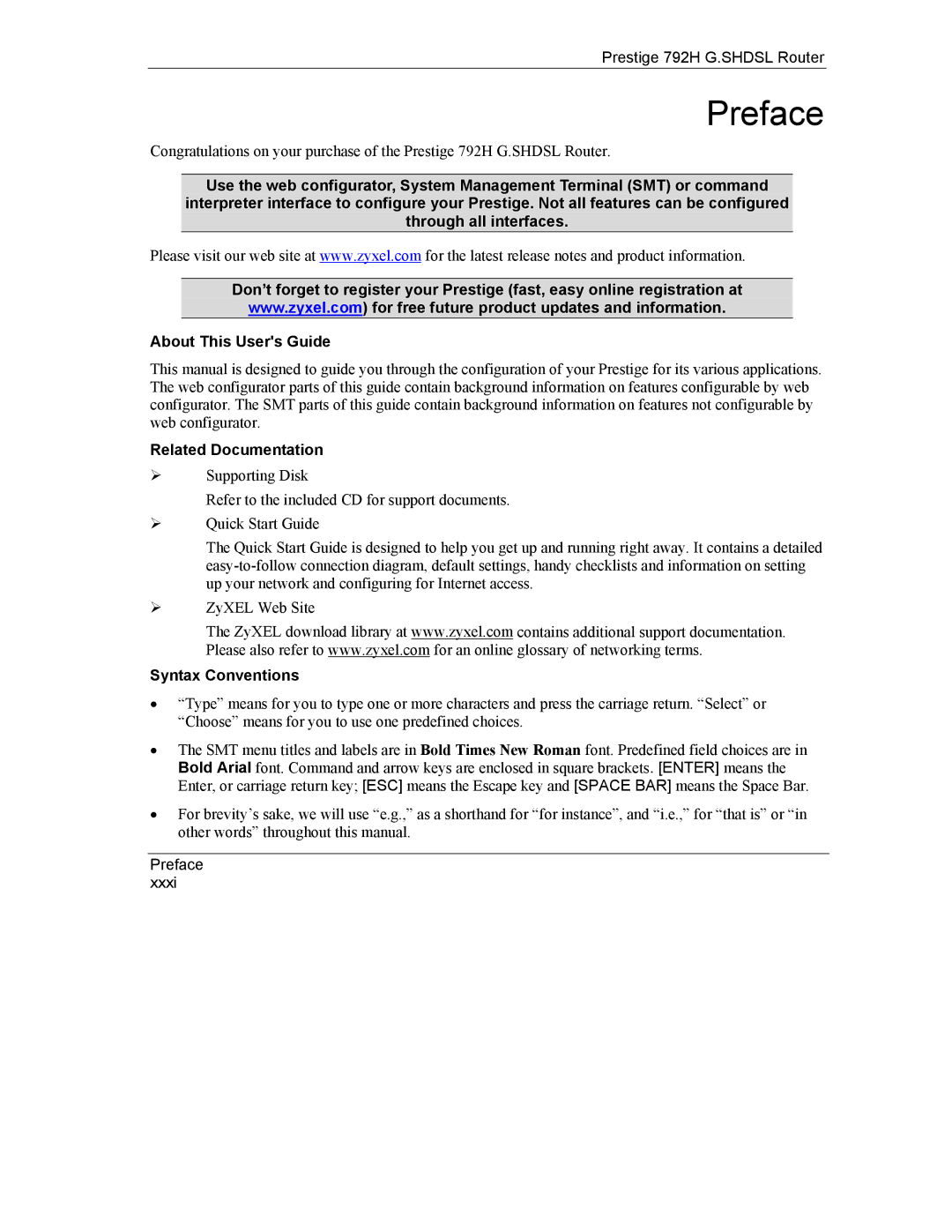 ZyXEL Communications 792H manual Related Documentation, Syntax Conventions 