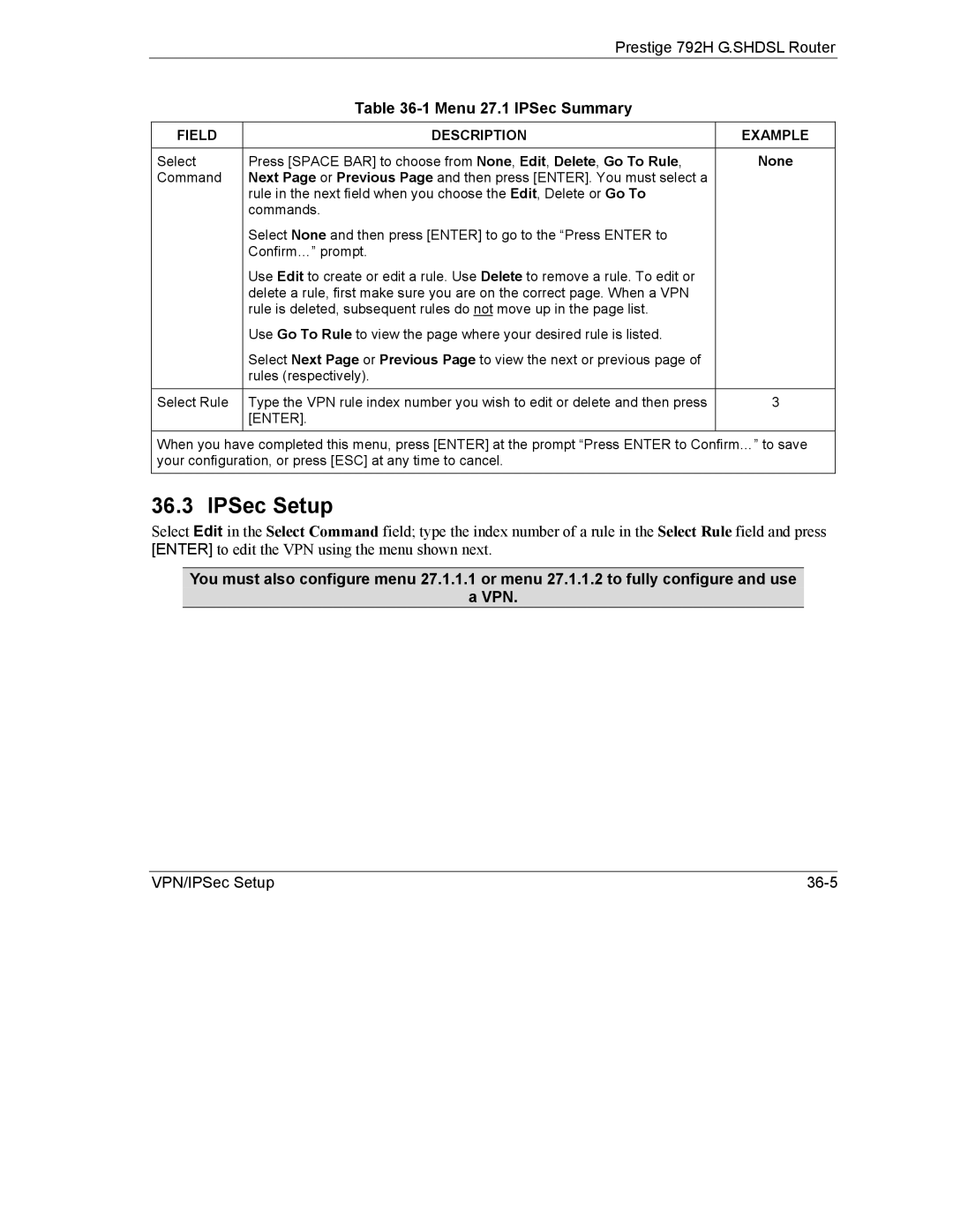 ZyXEL Communications 792H manual IPSec Setup, None 