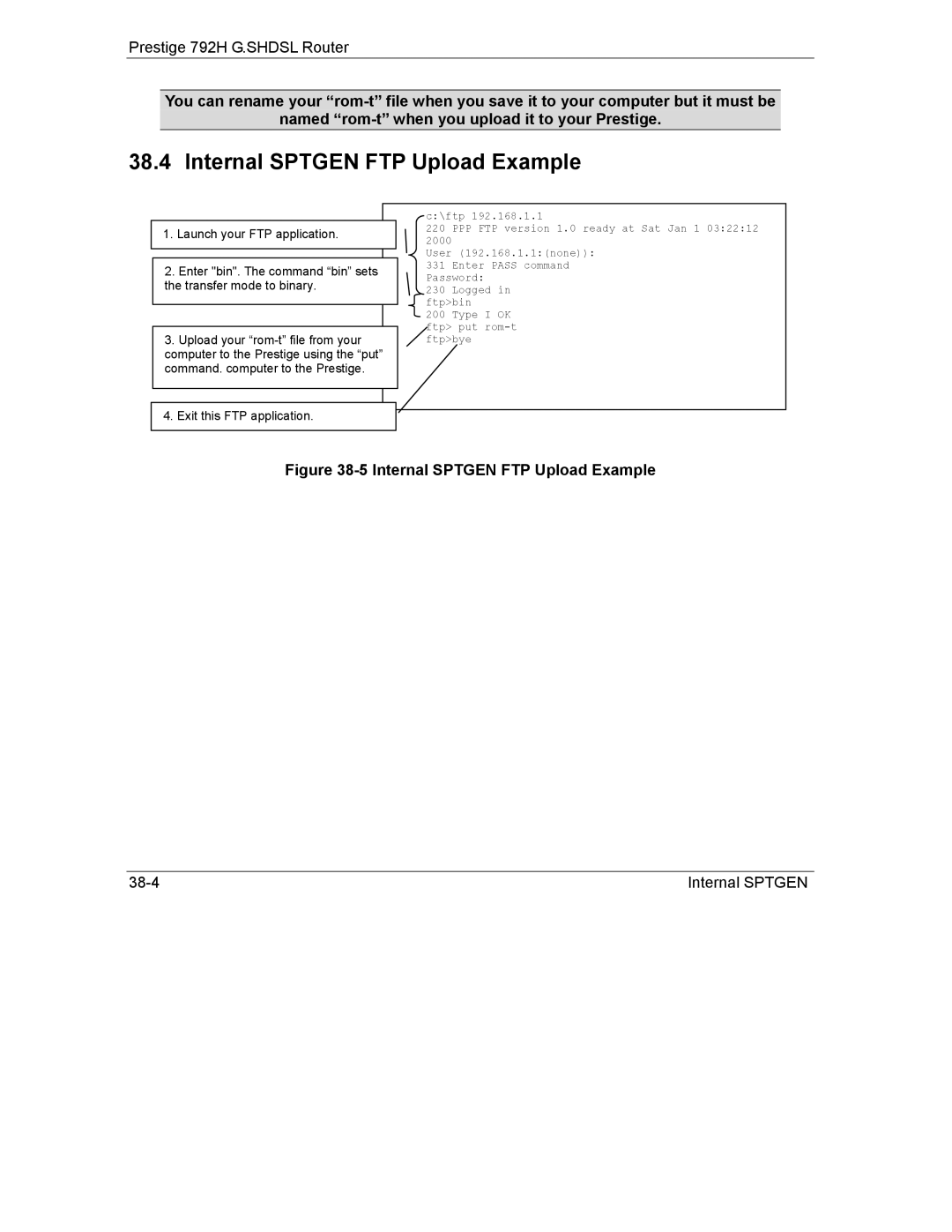 ZyXEL Communications 792H manual Internal Sptgen FTP Upload Example 