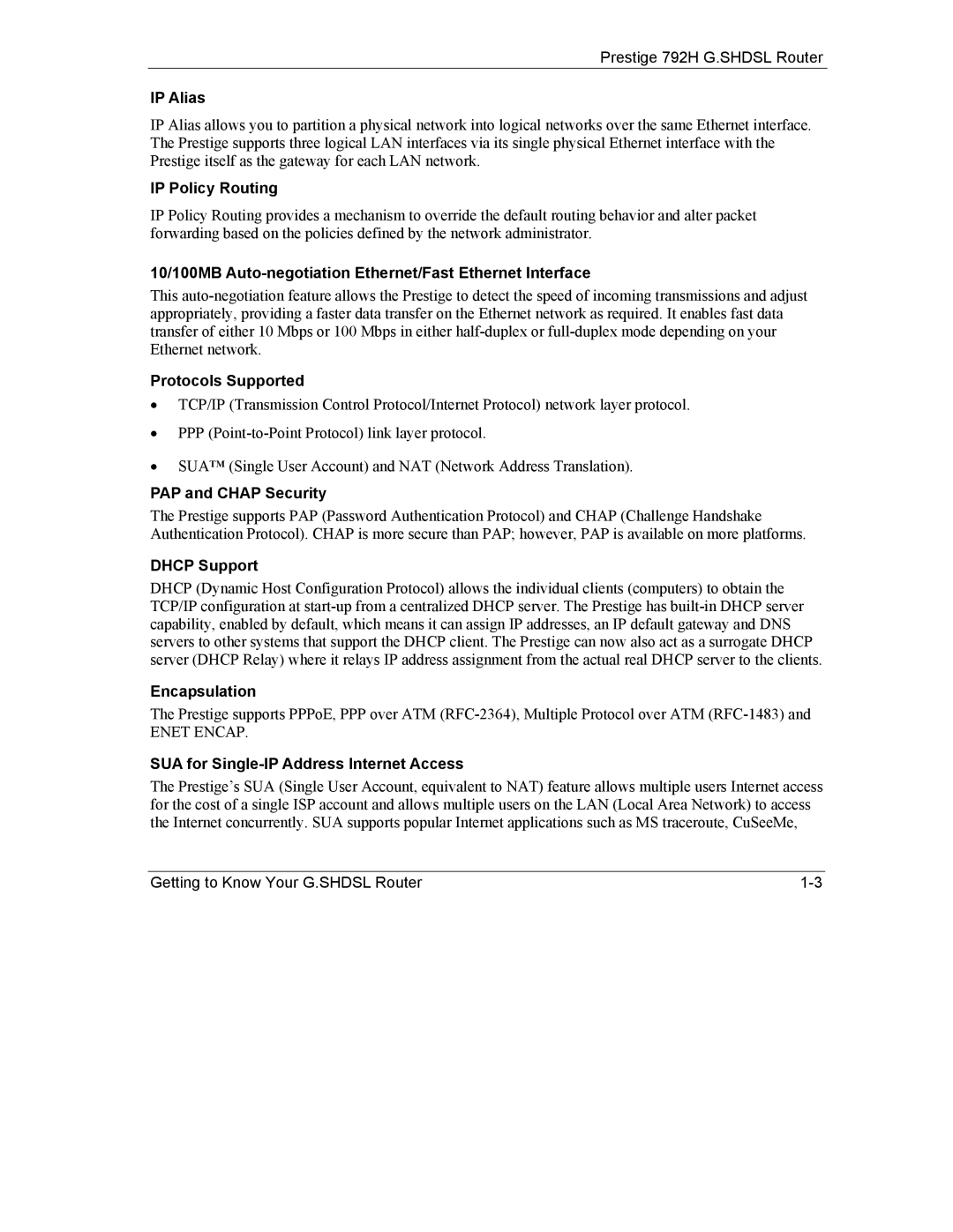 ZyXEL Communications 792H manual IP Alias, IP Policy Routing, 10/100MB Auto-negotiation Ethernet/Fast Ethernet Interface 