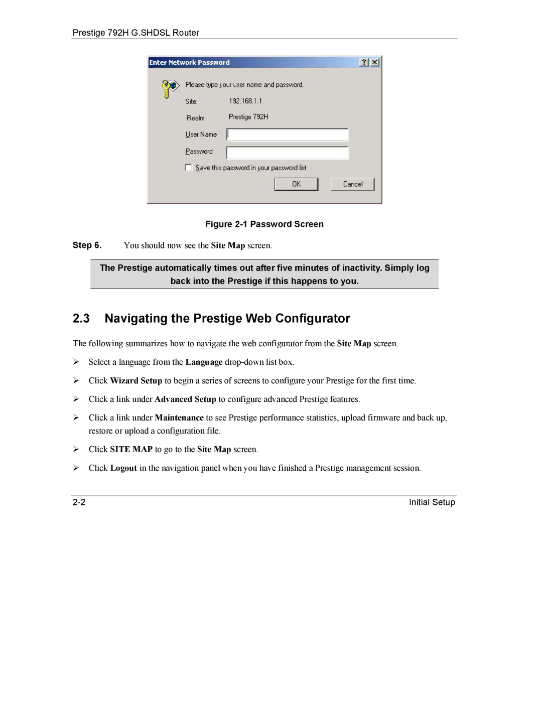 ZyXEL Communications 792H manual Navigating the Prestige Web Configurator, Password Screen 