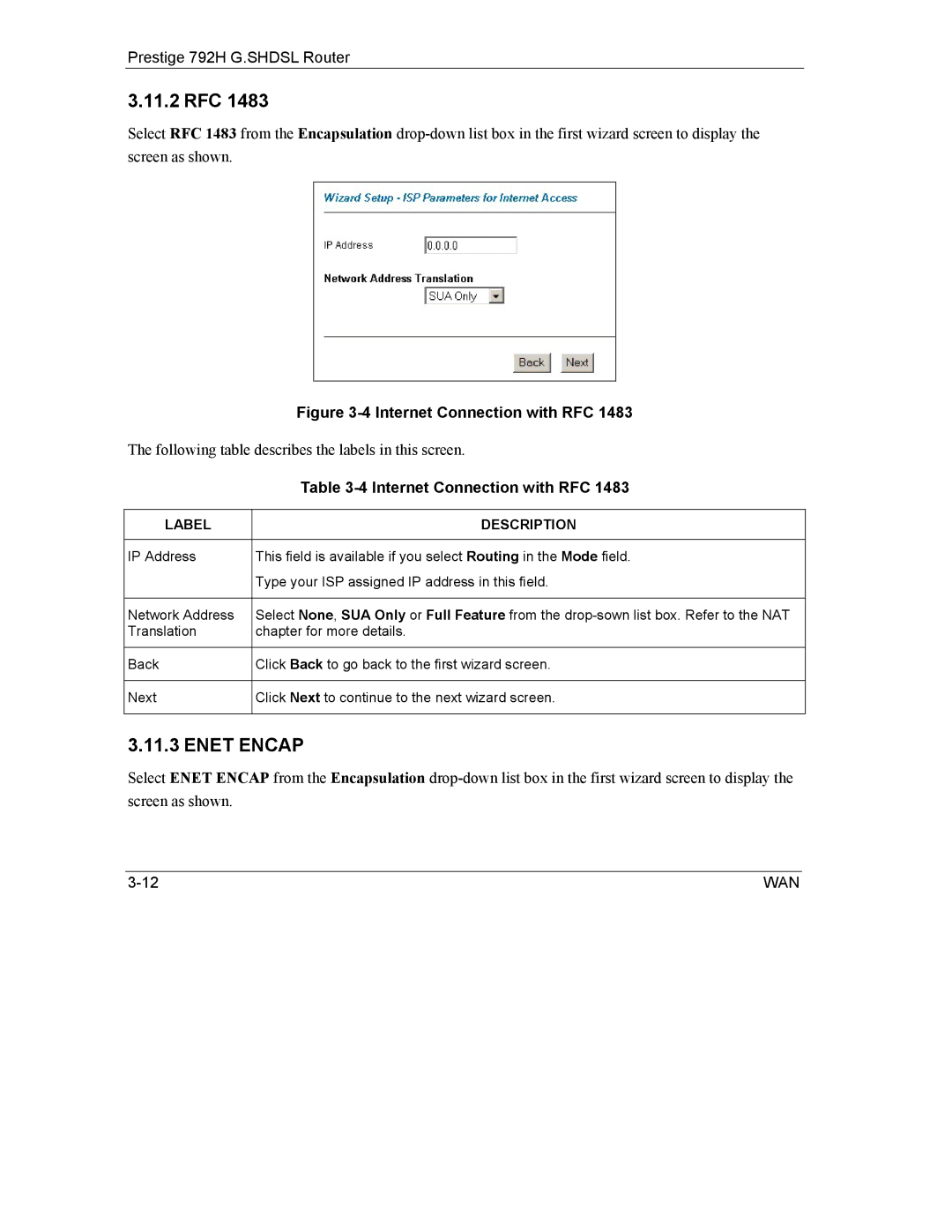 ZyXEL Communications 792H manual 11.2 RFC, Internet Connection with RFC 