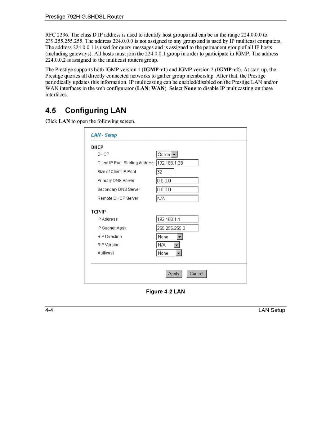 ZyXEL Communications 792H manual Configuring LAN, Lan 