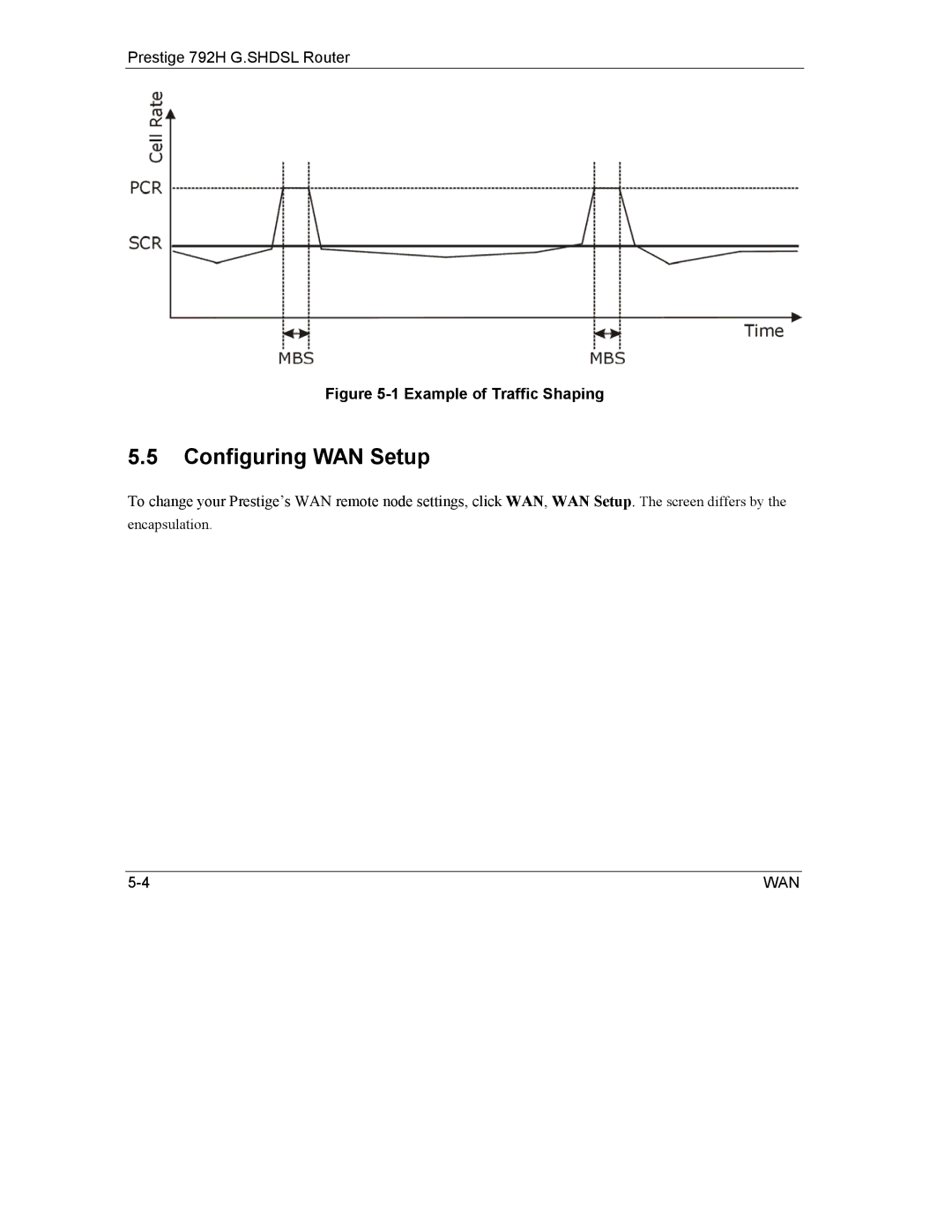 ZyXEL Communications 792H manual Configuring WAN Setup, Example of Traffic Shaping 